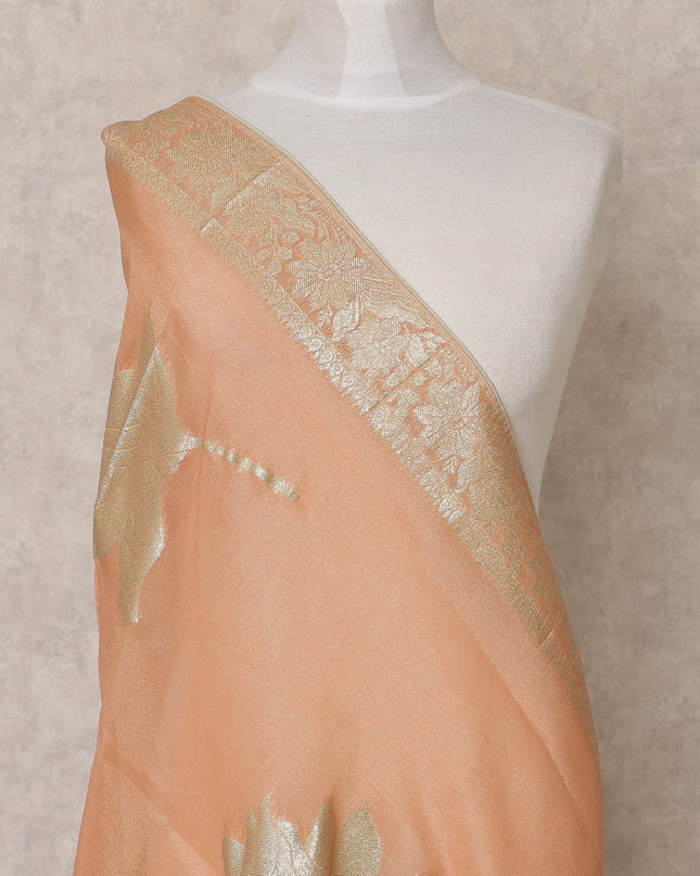 Peach Metallic Leaf Zari Weave Premium Tussar Silk Dupatta, 225X85 Cms, Made in India-D25780 Regal Fabrics