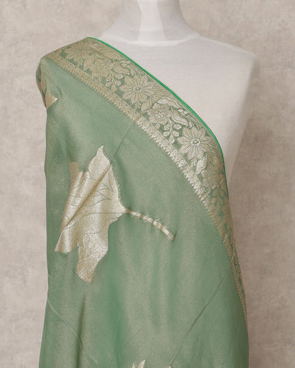 Sage Green Metallic Leaf Zari Weave Premium Tussar Silk Dupatta, 225X85 Cms, Made in India-D25779