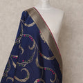 Navy Blue Floral Vine Zari Weave Premium Raw Silk Dupatta, 225X85 Cms, Made in India-D25786