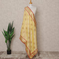 Golden Yellow Zari Polka Weave Raw Silk Dupatta, 225X85 Cms, Made in India-D25800
