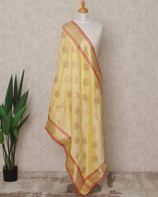 Golden Yellow Zari Polka Weave Raw Silk Dupatta, 225X85 Cms, Made in India-D25800