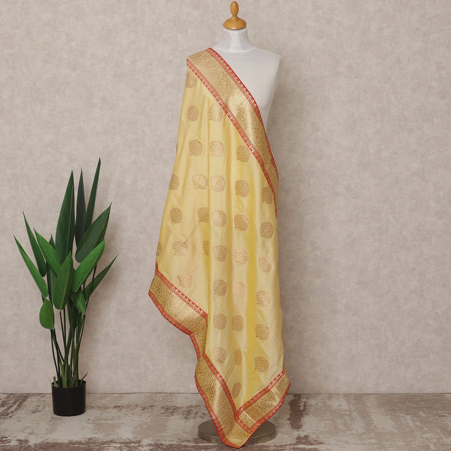 Golden Yellow Zari Polka Weave Raw Silk Dupatta, 225X85 Cms, Made in India-D25800