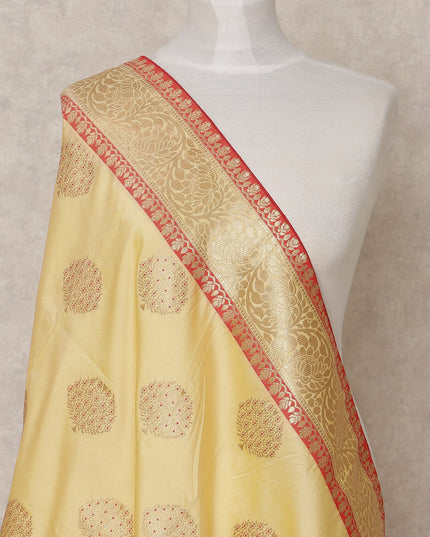 Golden Yellow Zari Polka Weave Raw Silk Dupatta, 225X85 Cms, Made in India-D25800