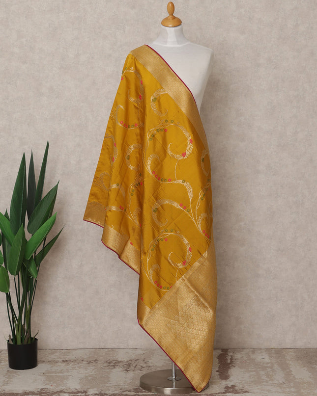 Mustard Gold Floral Vine Zari Weave Premium Raw Silk Dupatta, 225X85 Cms, Made in India-D25785 Regal Fabrics