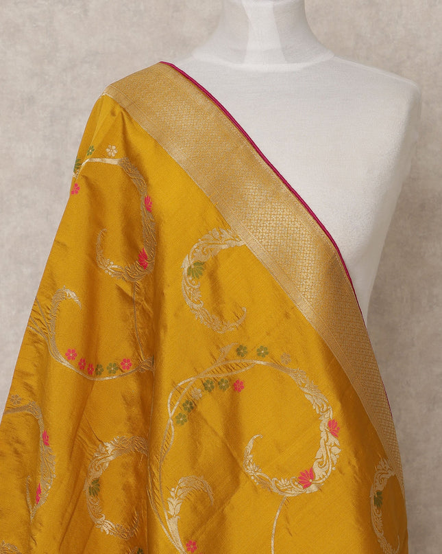 Mustard Gold Floral Vine Zari Weave Premium Raw Silk Dupatta, 225X85 Cms, Made in India-D25785 Regal Fabrics