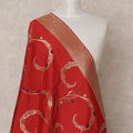 Crimson Red Floral Vine Zari Weave Premium Raw Silk Dupatta, 225X85 Cms, Made in India-D25787