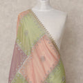 Peach and Green Patchwork Embroidered Sequin Border Premium Organza Dupatta, 225X85 Cms, Made in India-D25761