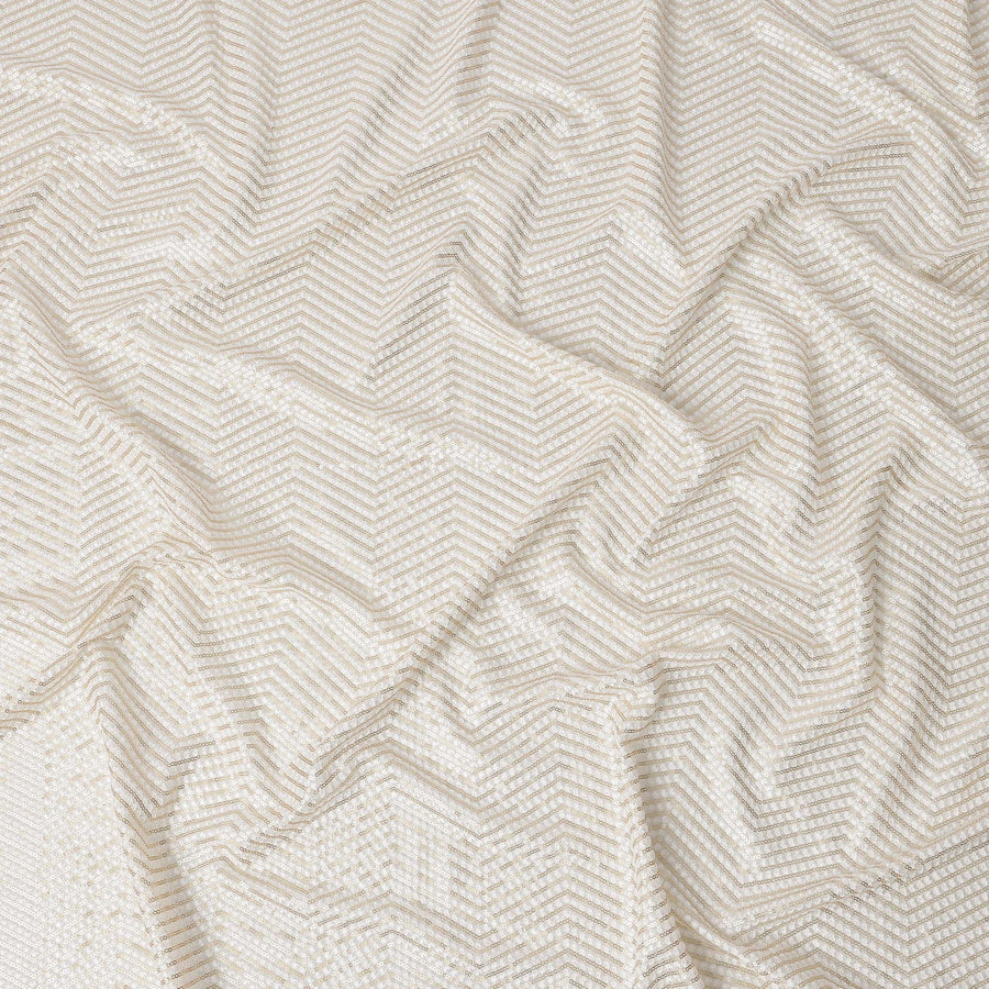 Ivory Sequin Embroidered Chevron Pattern Synthetic Viscose Fabric, 110 Cms Width, Made in India-D26376