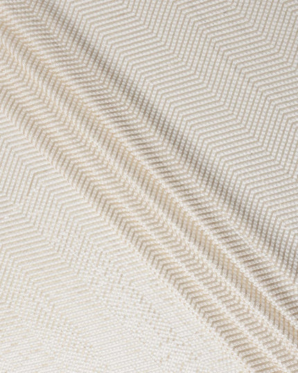 Ivory Sequin Embroidered Chevron Pattern Synthetic Viscose Fabric, 110 Cms Width, Made in India-D26376