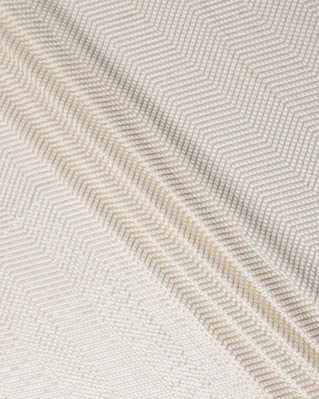 Ivory Sequin Embroidered Chevron Pattern Synthetic Viscose Fabric, 110 Cms Width, Made in India-D26376