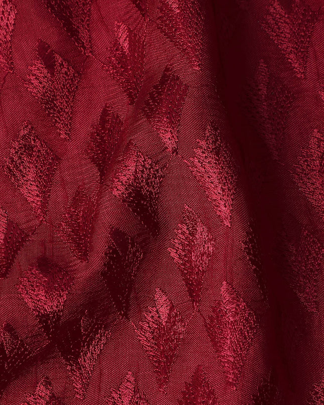 Red Geometric Cotton Silk Embroidery Fabric 140cm