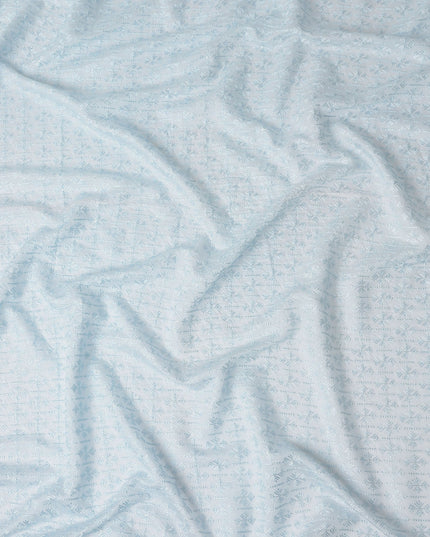 Blue Geometric Cotton Silk Embroidery Fabric 140cm