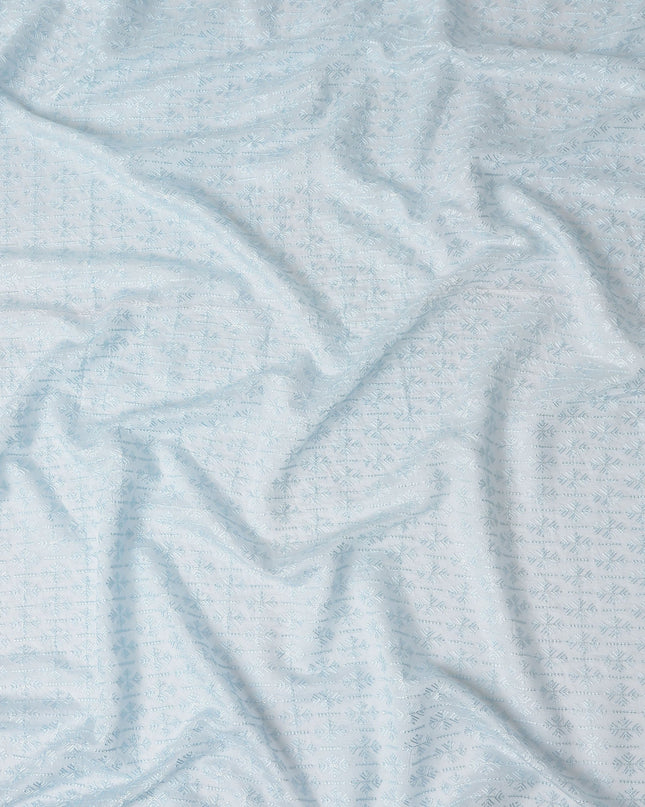 Blue Geometric Cotton Silk Embroidery Fabric 140cm