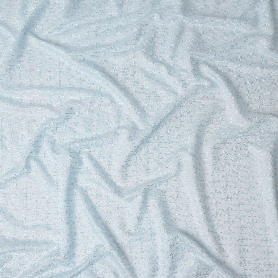Blue Geometric Cotton Silk Embroidery Fabric 140cm