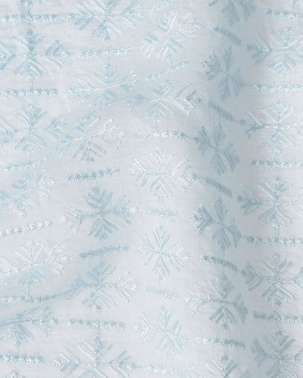 Blue Geometric Cotton Silk Embroidery Fabric 140cm
