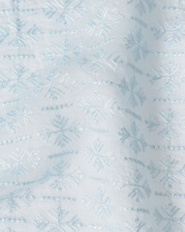 Blue Geometric Cotton Silk Embroidery Fabric 140cm