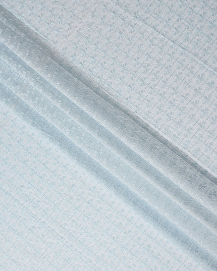 Blue Geometric Cotton Silk Embroidery Fabric 140cm