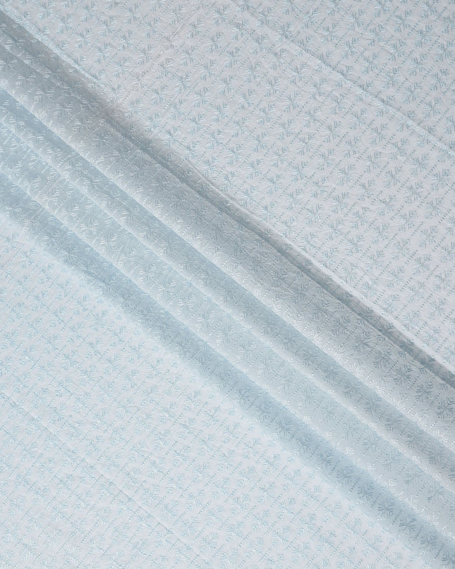 Blue Geometric Cotton Silk Embroidery Fabric 140cm