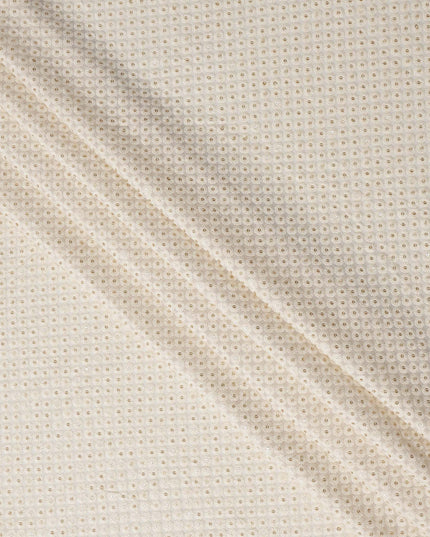 Cream Sequin Embroidered Polka Dot Pattern Synthetic Viscose Fabric, 110 Cms Width, Made in India-D26377