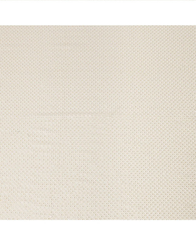 Cream Sequin Embroidered Polka Dot Pattern Synthetic Viscose Fabric, 110 Cms Width, Made in India-D26377