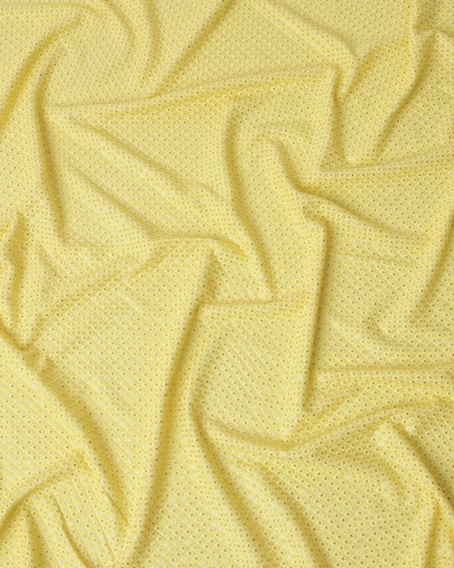 Yellow Sequin Embroidered Polka Dot Pattern Synthetic Viscose Fabric, 110 Cms Width, Made in India-D26378