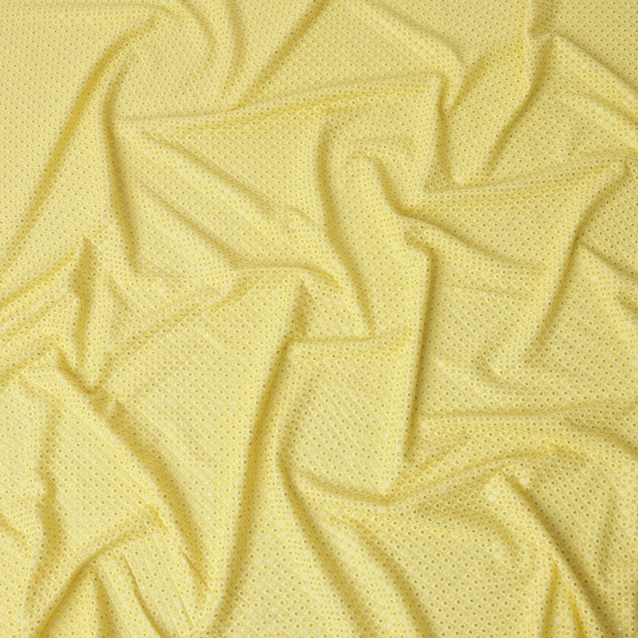 Yellow Sequin Embroidered Polka Dot Pattern Synthetic Viscose Fabric, 110 Cms Width, Made in India-D26378