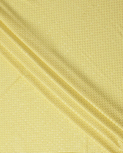 Yellow Sequin Embroidered Polka Dot Pattern Synthetic Viscose Fabric, 110 Cms Width, Made in India-D26378