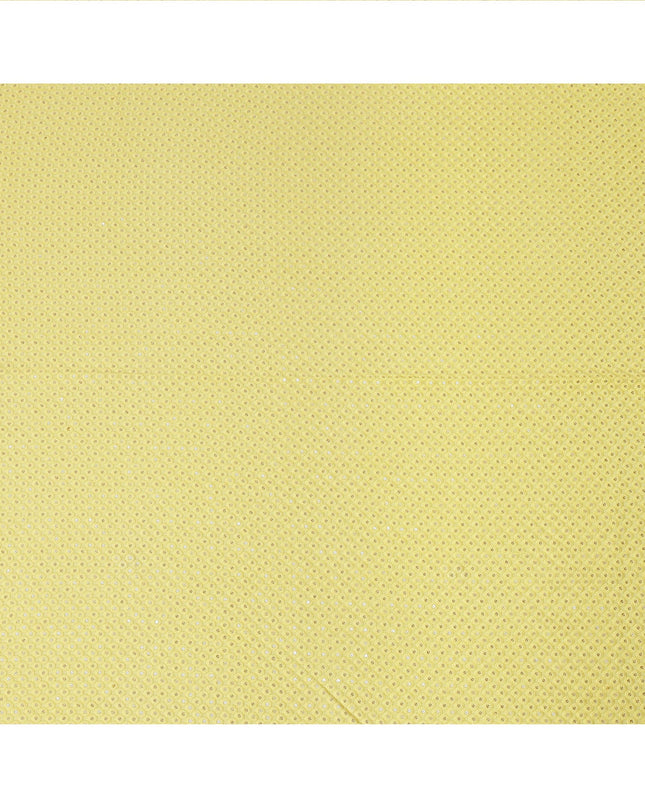Yellow Sequin Embroidered Polka Dot Pattern Synthetic Viscose Fabric, 110 Cms Width, Made in India-D26378