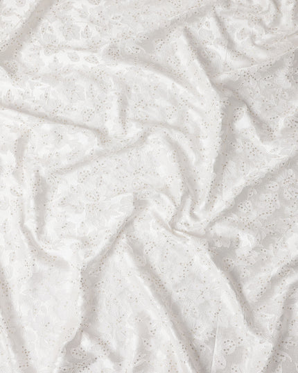 White Floral Cotton Silk Embroidery Fabric 140cm