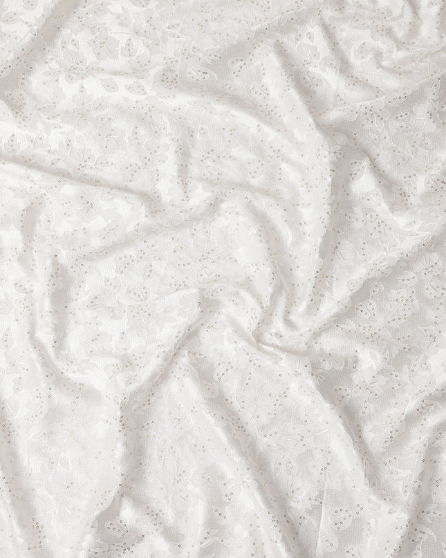 White Floral Cotton Silk Embroidery Fabric 140cm