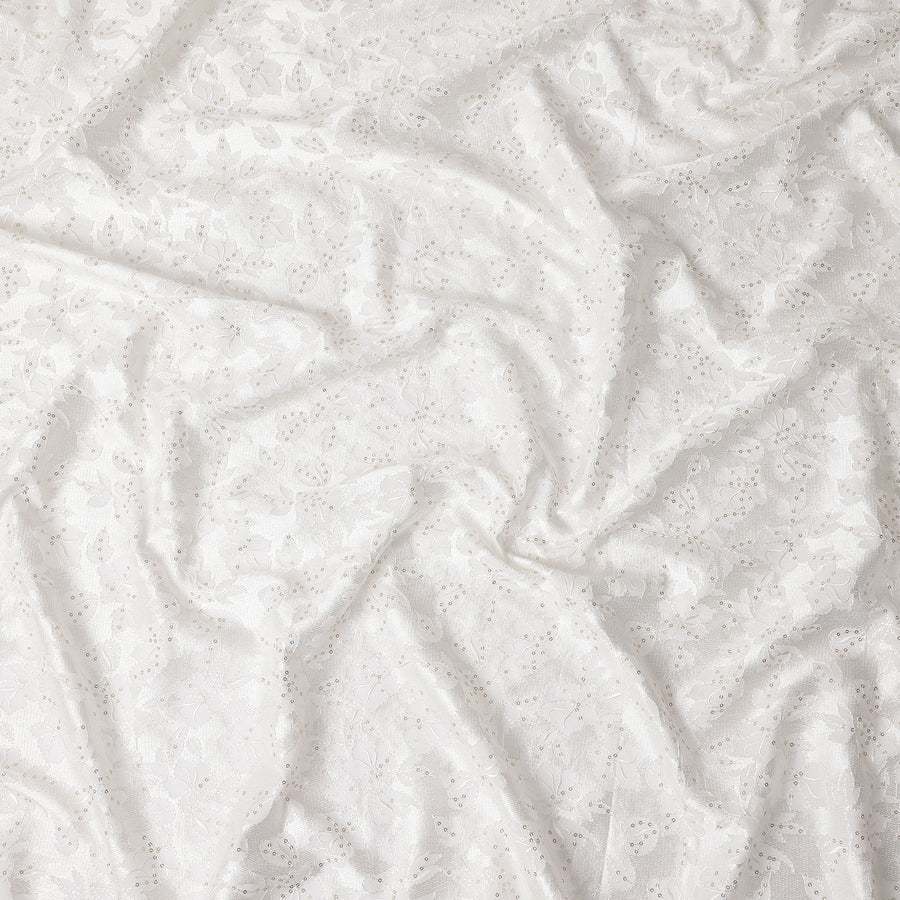 White Floral Cotton Silk Embroidery Fabric 140cm