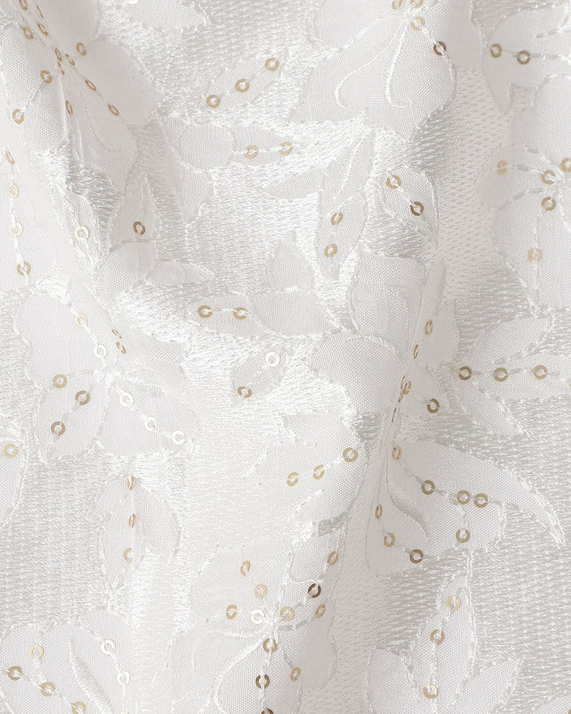 White Floral Cotton Silk Embroidery Fabric 140cm