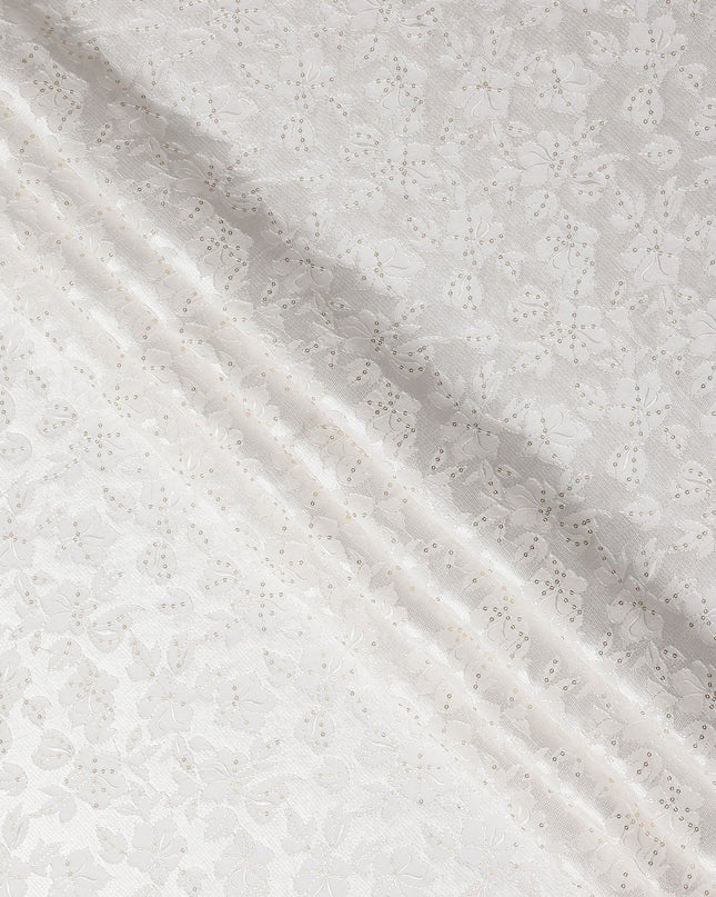 White Floral Cotton Silk Embroidery Fabric 140cm