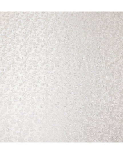 White Floral Cotton Silk Embroidery Fabric 140cm