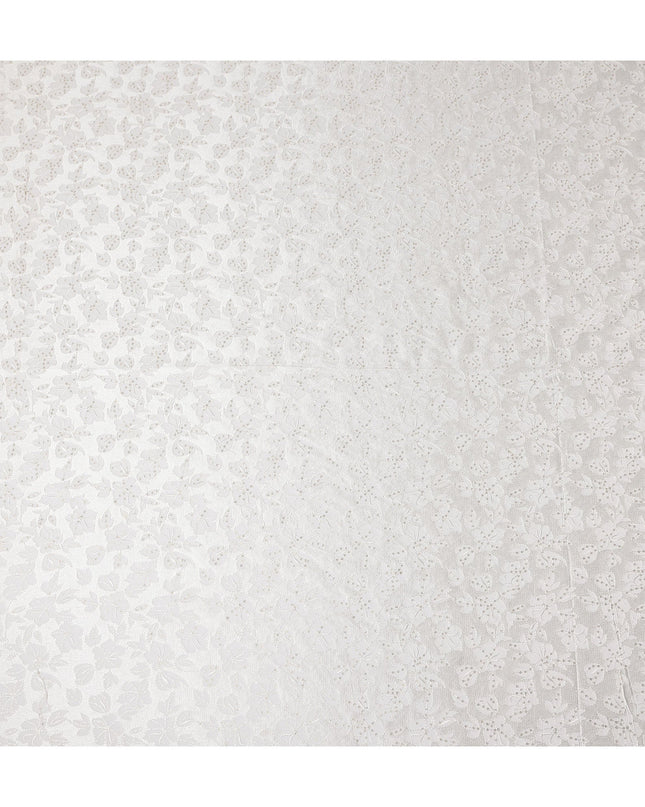 White Floral Cotton Silk Embroidery Fabric 140cm