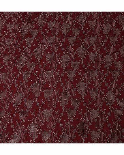 Red Floral Cotton Silk Embroidery Fabric 140cm
