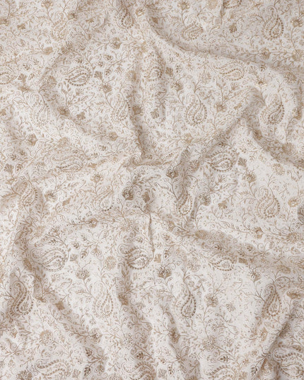 Beige Paisley Cotton Silk Embroidery Fabric 140cm