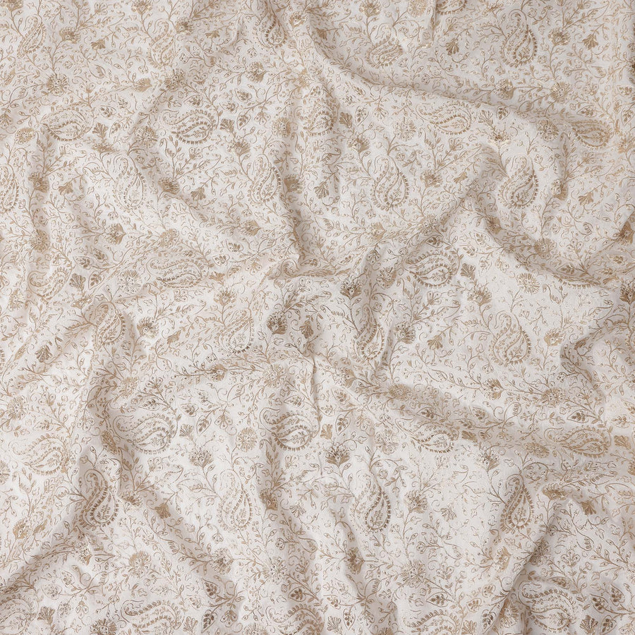 Beige Paisley Cotton Silk Embroidery Fabric 140cm