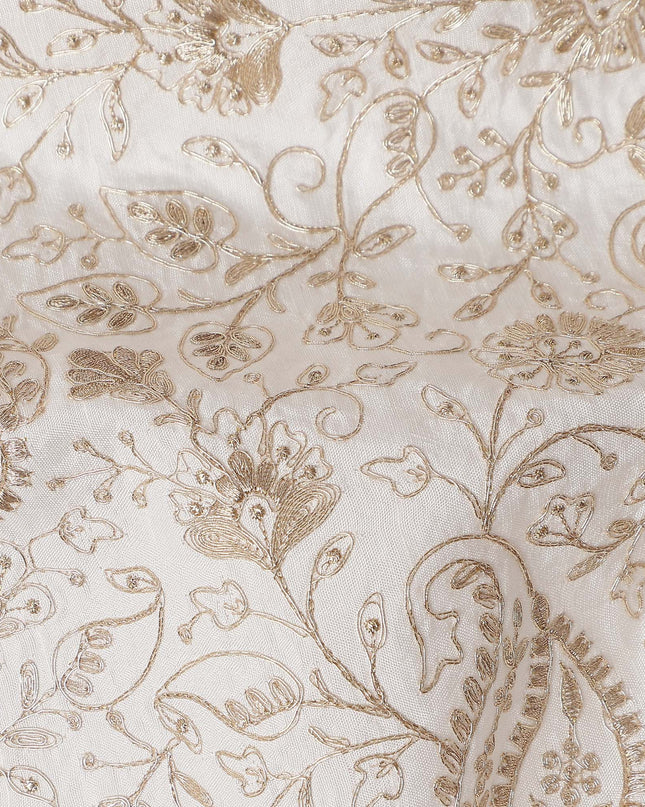 Beige Paisley Cotton Silk Embroidery Fabric 140cm
