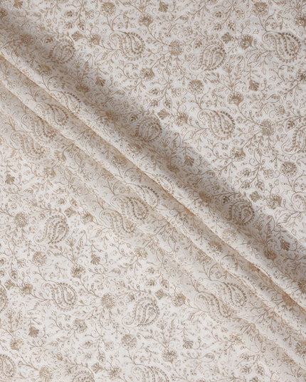 Beige Paisley Cotton Silk Embroidery Fabric 140cm