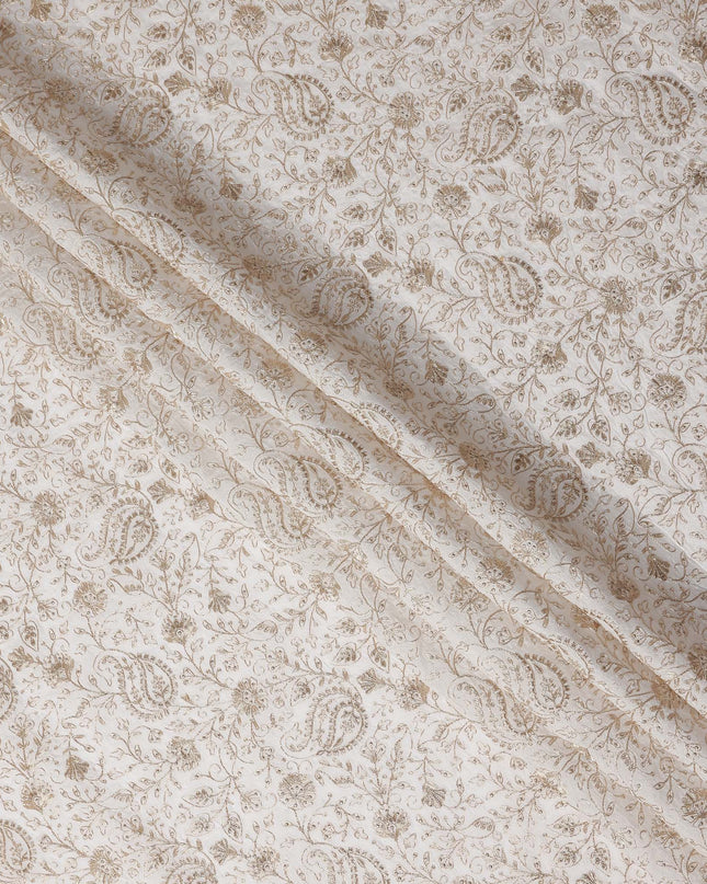 Beige Paisley Cotton Silk Embroidery Fabric 140cm
