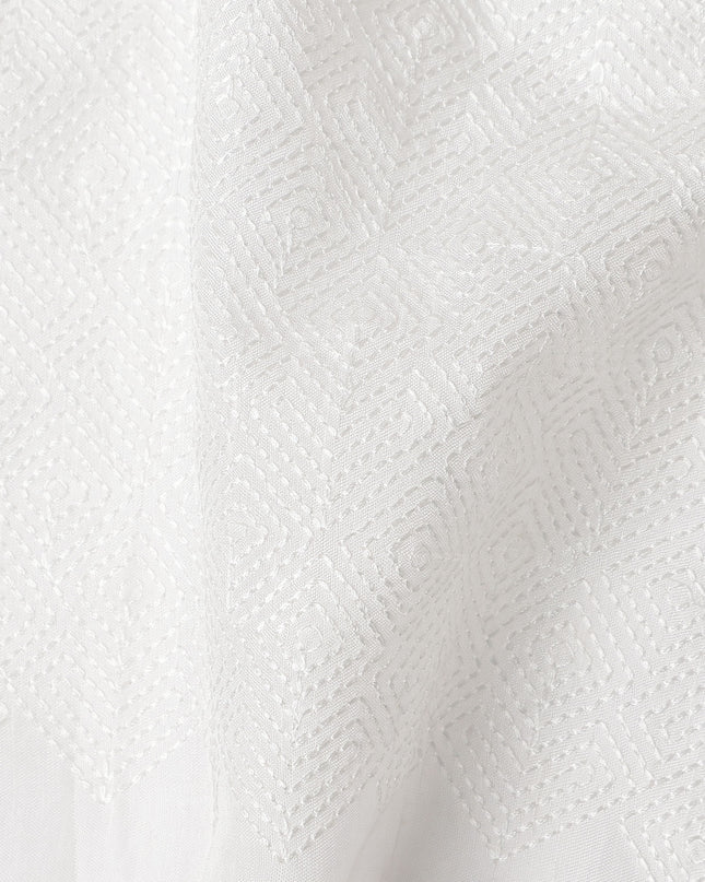 White Self Design Viscose Fabric 140cm