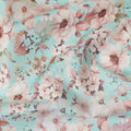 Aqua Blue Floral Printed Cotton Lawn Fabric 110 Cms Width India-D27763 - Regal Fabrics