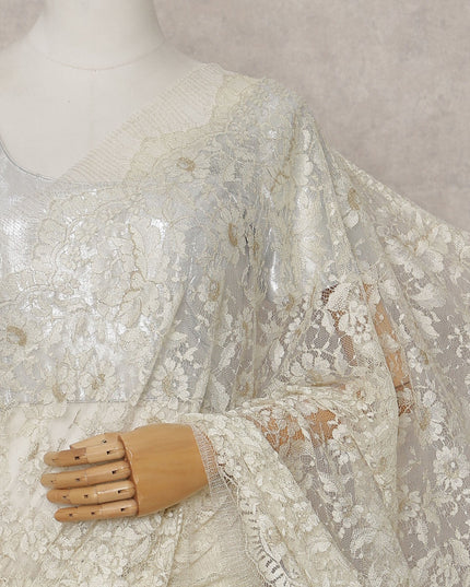 Ivory Gold Floral French Chantilly Lace Saree