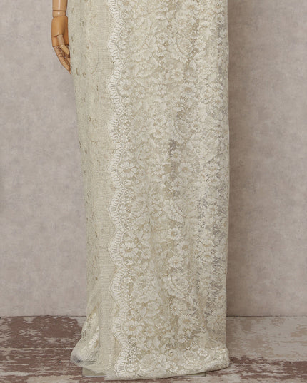 Ivory Gold Floral French Chantilly Lace Saree
