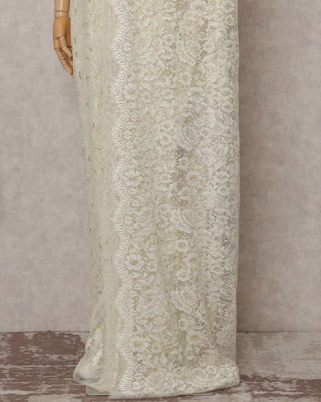 Ivory Gold Floral French Chantilly Lace Saree