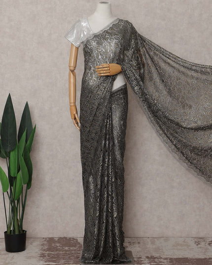 Charcoal Grey French Chantilly Lace Saree