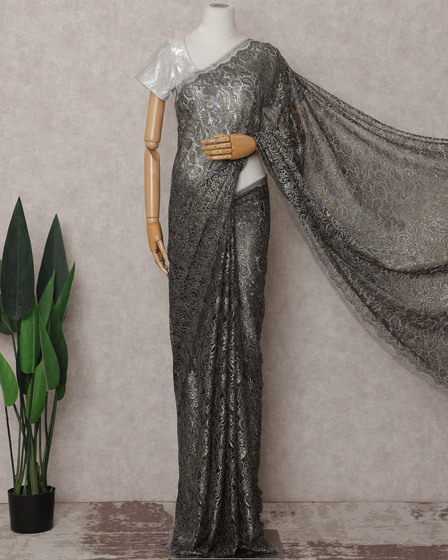 Charcoal Grey French Chantilly Lace Saree