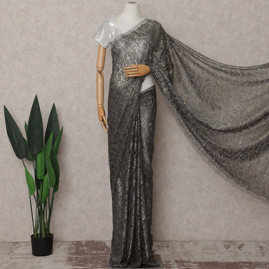 Charcoal Grey French Chantilly Lace Saree