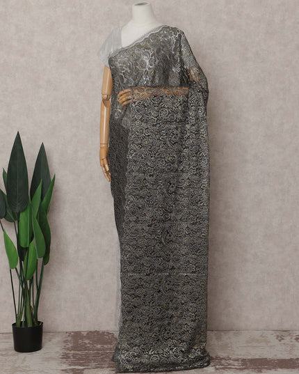Charcoal Grey French Chantilly Lace Saree